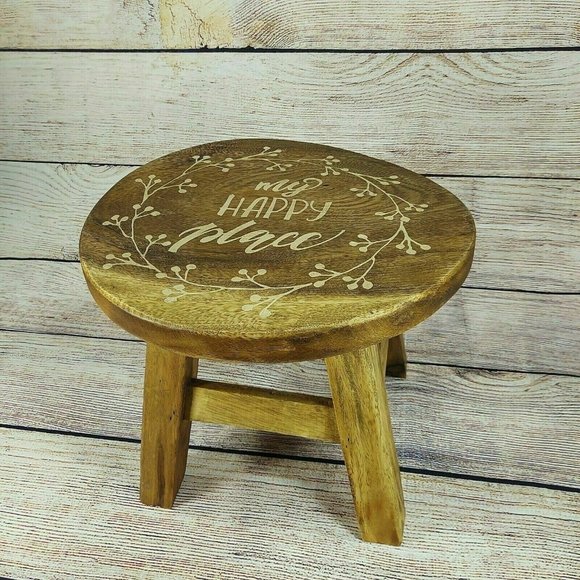 Wooden 10" Tall Round Table My Happy Place Ornate 4 legs Stand Décor Mother Gift - Picture 4 of 11